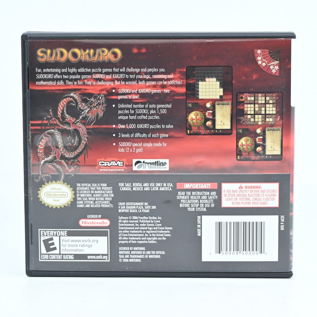 Sudokuro: Sudoku & Kakuro Games - Nintendo DS Game - PAL + Manual - FREE POST!