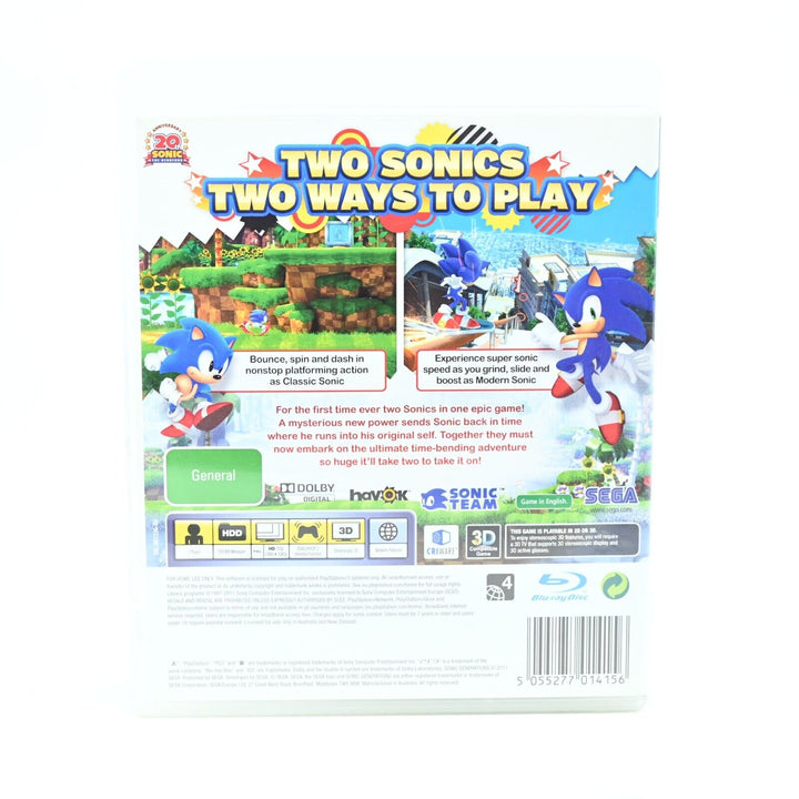 Sonic Generations - Sony Playstation 3 / PS3 Game + Manual - FREE POST!