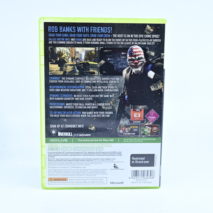 Payday 2 - Xbox 360 Game + Manual - PAL - MINT DISC!
