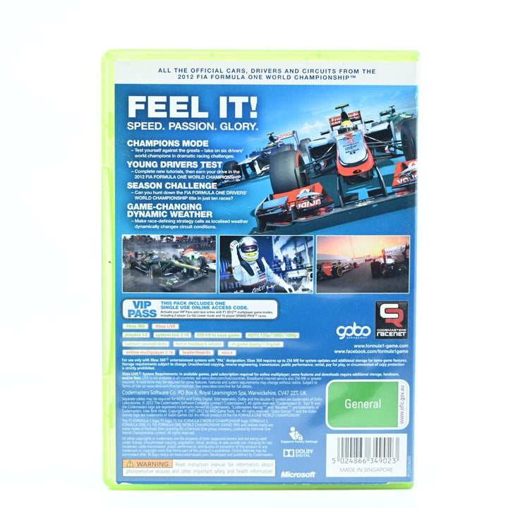 F1 Formula 1 2012- Xbox 360 Game + Manual - PAL - MINT DISC!