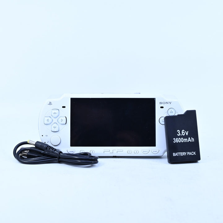 White Reshell &amp; Rebuilt - PSP Console - PSP-2002 - 2000 + NEW BATTERY