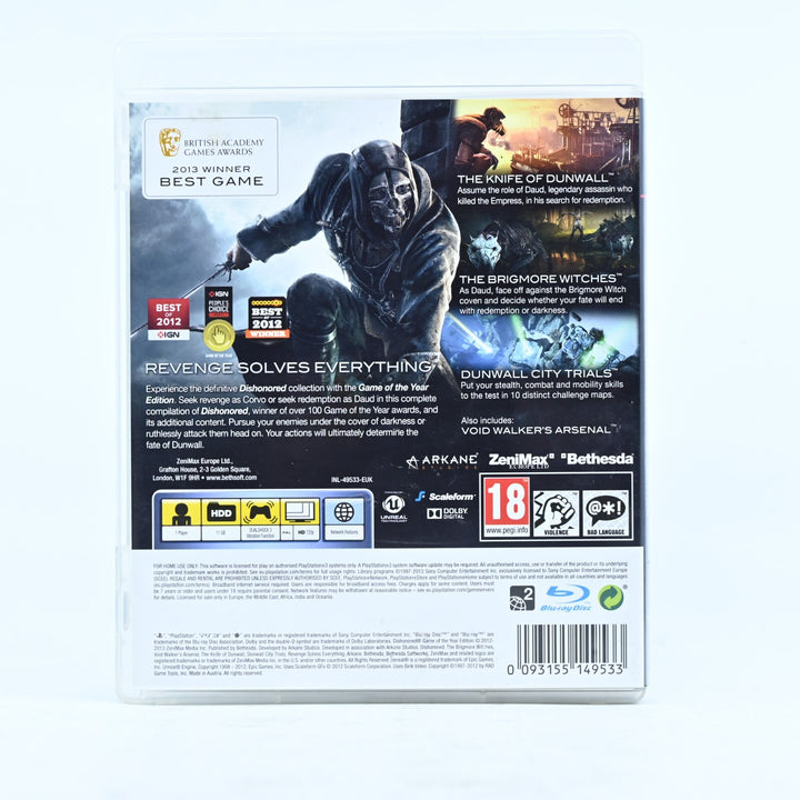 Dishonored: Game of the Year Edition - Sony Playstation 3 / PS3 Game + Manual