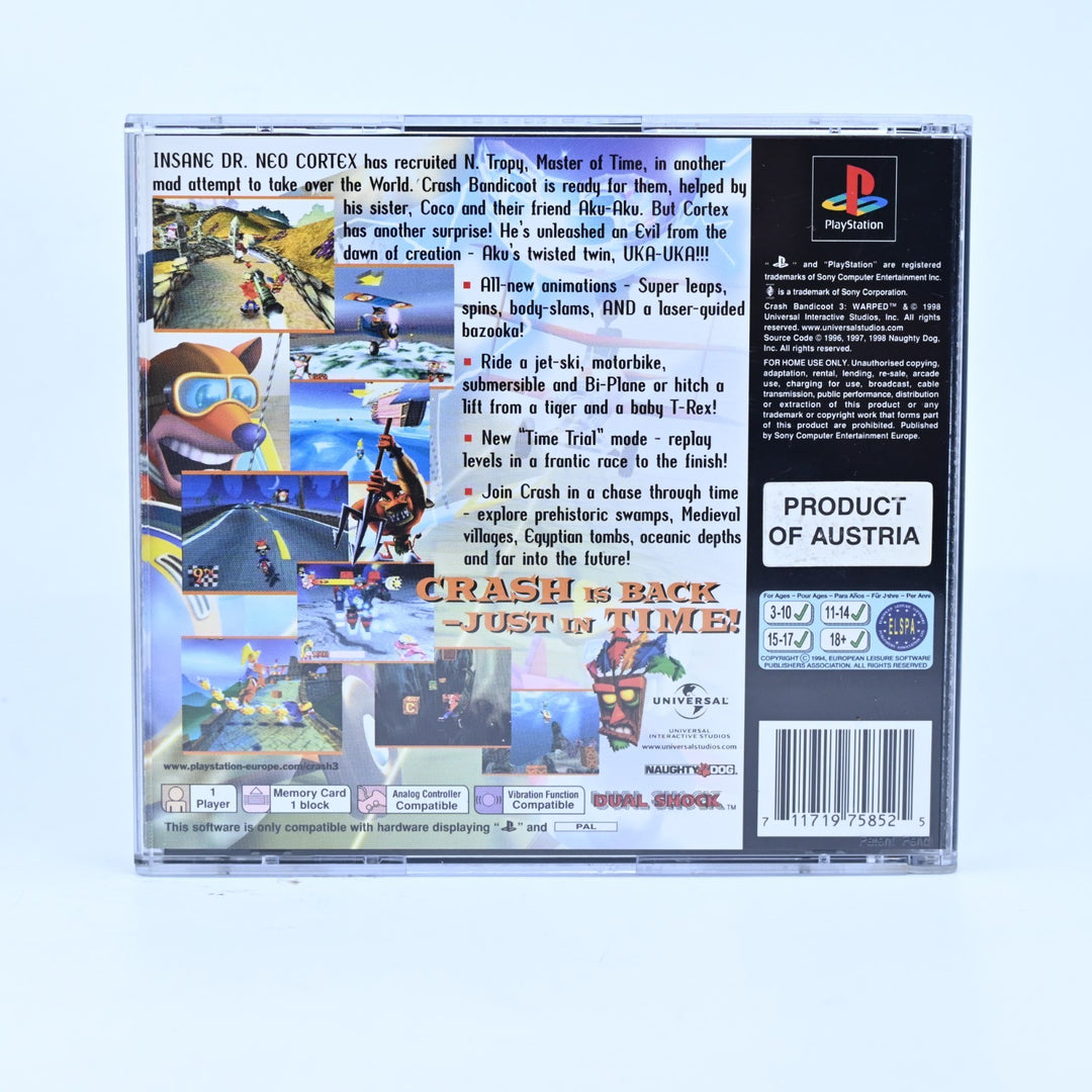 Crash Bandicoot 3: Warped - Sony Playstation 1 / PS1 Game + Manual - PAL