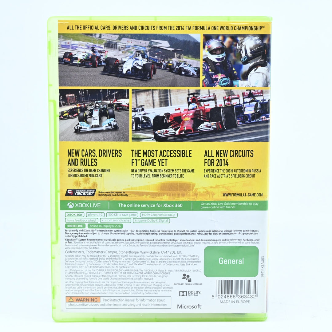 F1 Formula 1 One 2014 - Xbox 360 Game + Manual - PAL - MINT DISC!