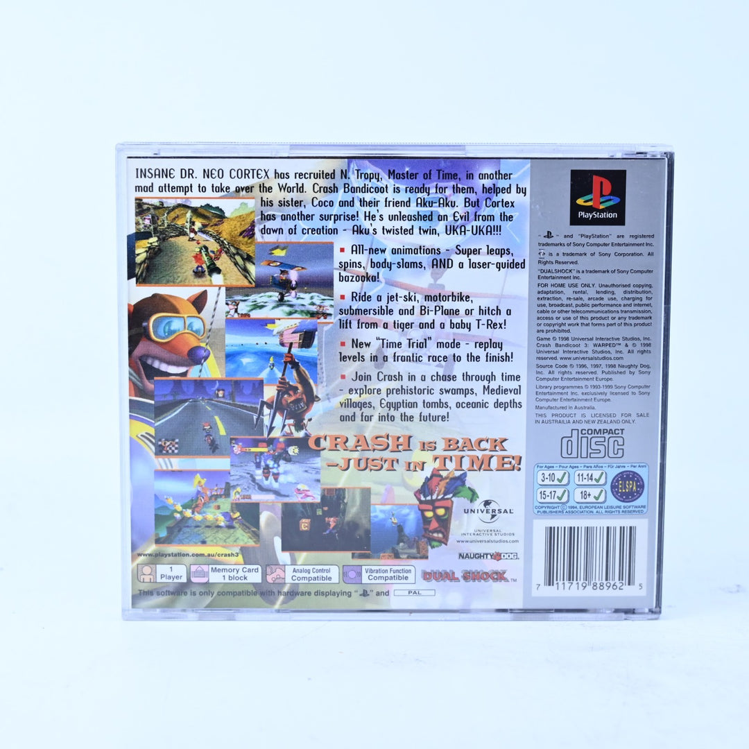 Crash Bandicoot 3: Warped - Sony Playstation 1 / PS1 Game + Manual - PAL