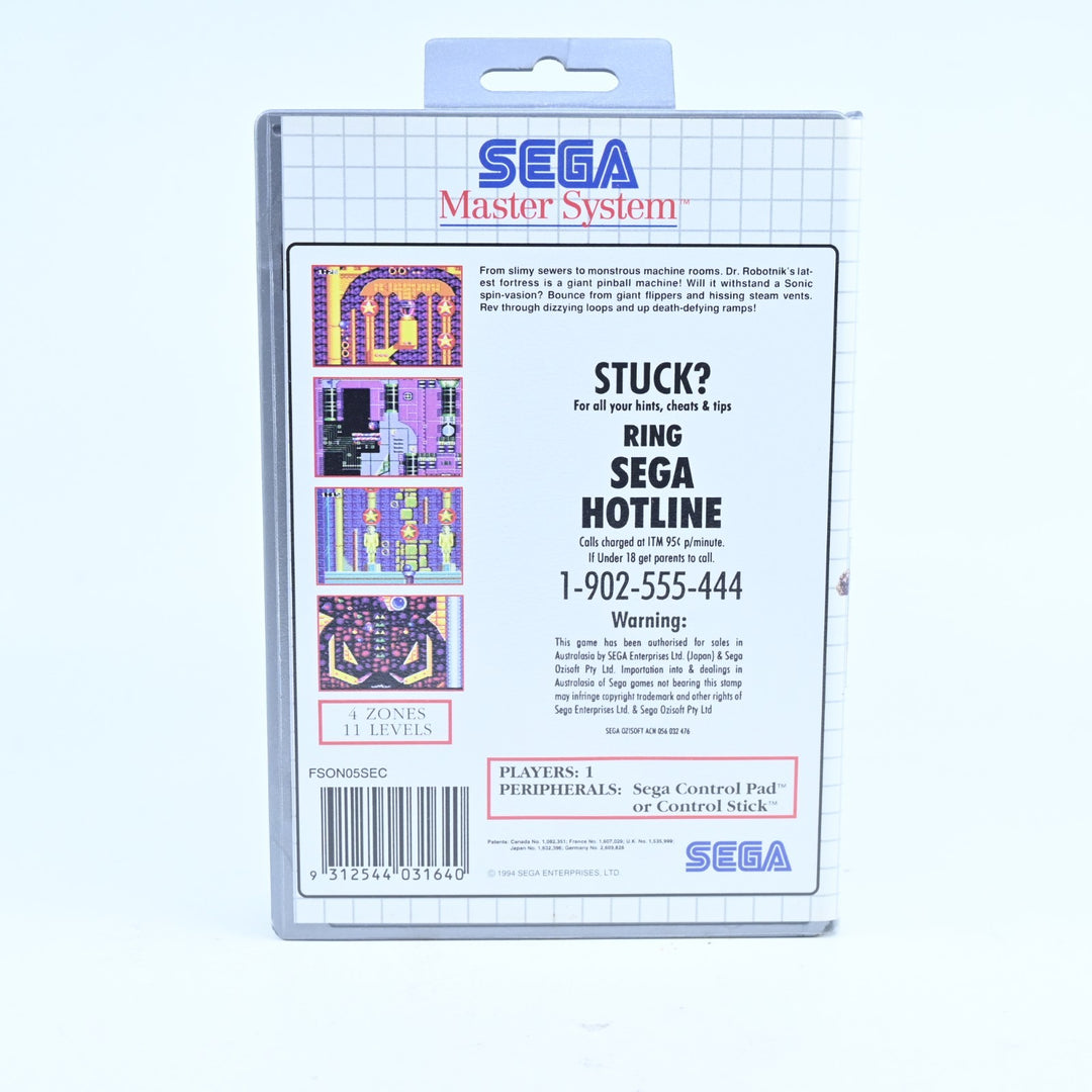 Sonic Spinball - Silver OziSoft - Sega Master System Game + Manual - PAL