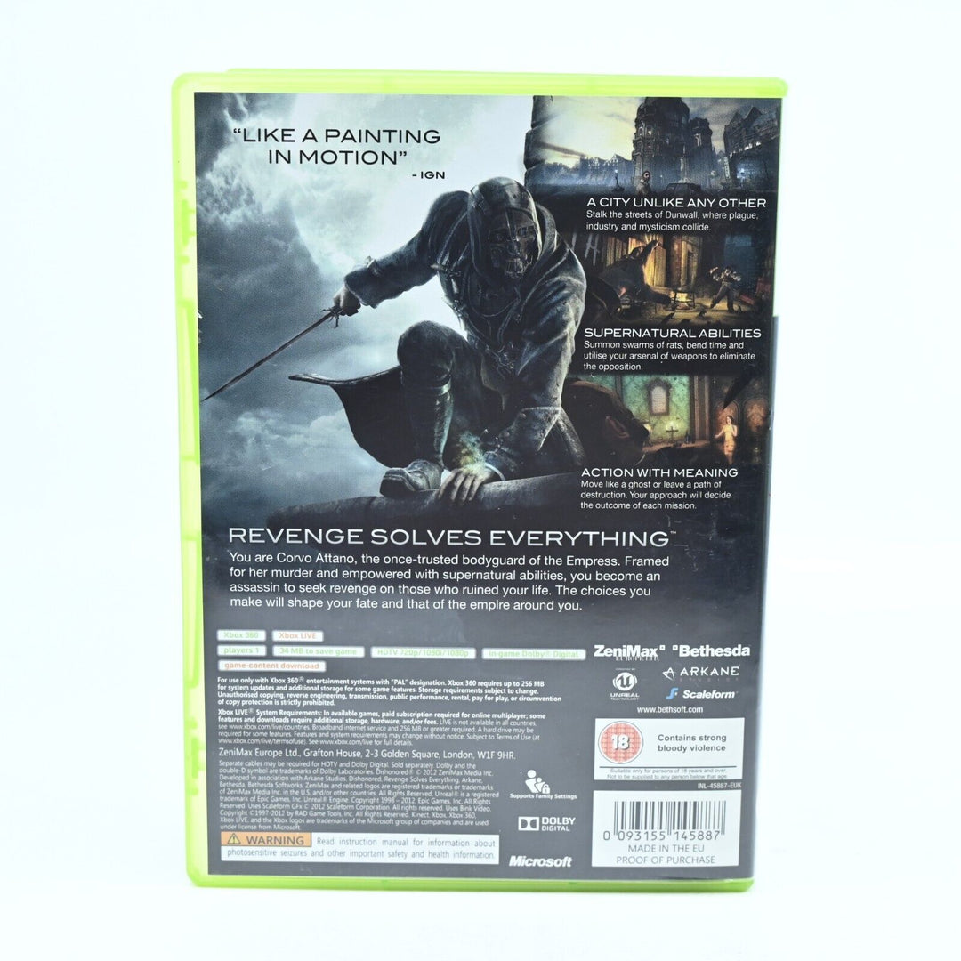 Dishonored - Xbox 360 Game + Manual - PAL - MINT DISC!