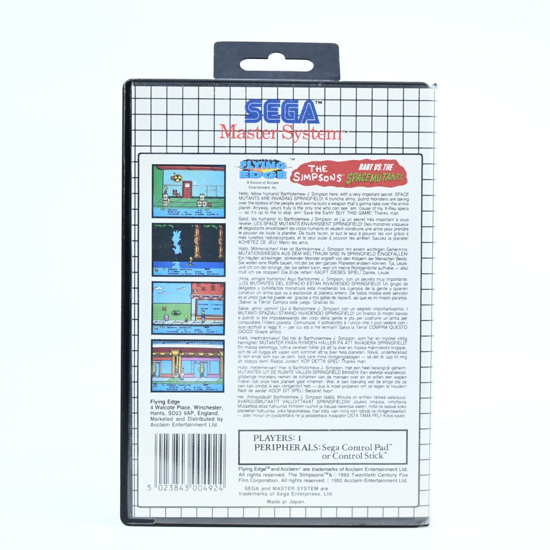 The Simpsons: Bart vs The Space Mutants - No Manual - Sega Master System Game