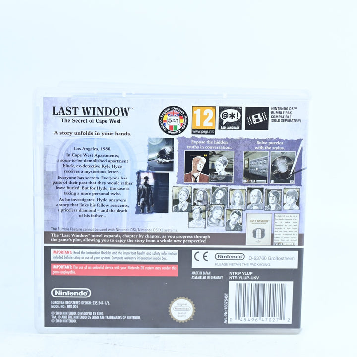 Last Window The Secret Of Cape West - Nintendo DS Game - PAL + Manual