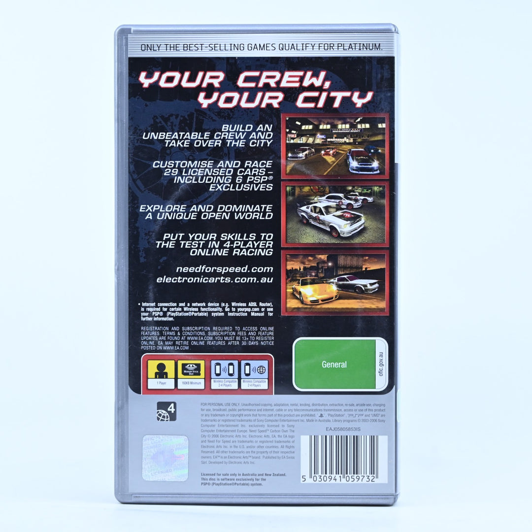 Need For Speed Carbon Own The City - Sony PSP Game + Manual - FREE POST!