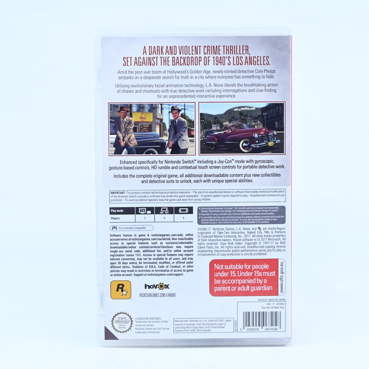 L.A. Noire - Nintendo Switch Game - FREE POST!